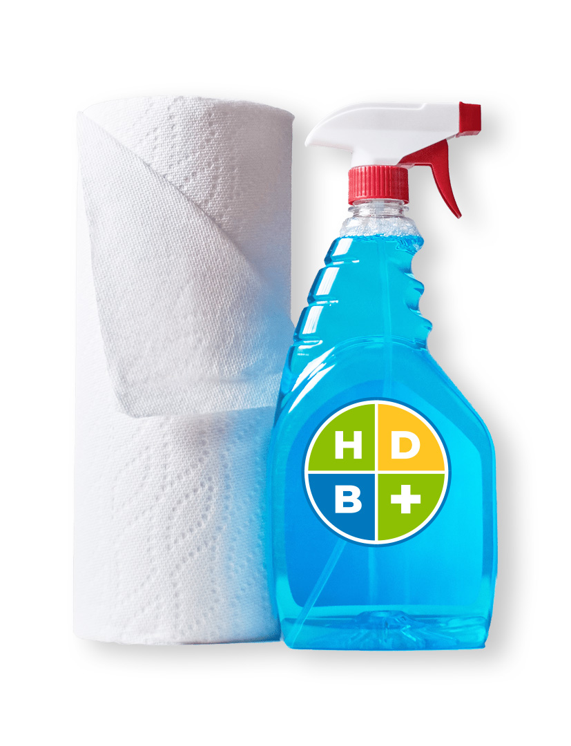 Paper towel and window cleaner spray bottle